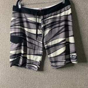 Ron Jon Surf Shop Mens Board Shorts Size 36 Gray Striped Lace‎ Up Pockets Beach